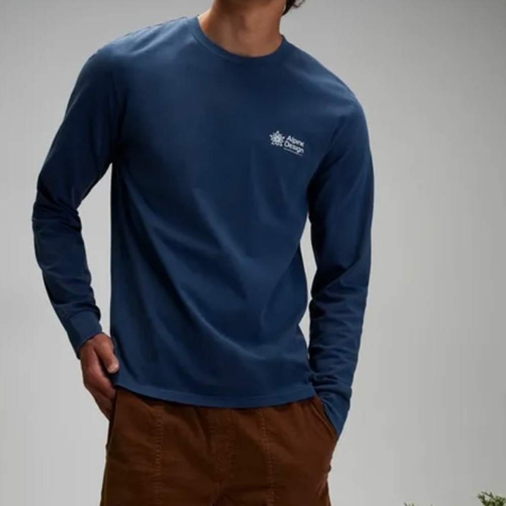 NEW ALPINE DESIGN Men's  Long Sleeve Graphic Organic Cotton Tee - Vintage Blue
